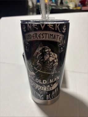Never Underestimate Black Viking Graphic 20 oz Tumbler - Men Grooming